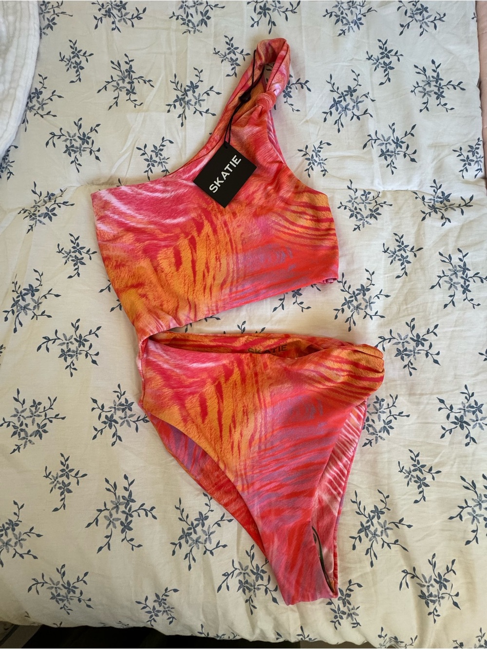 Skatie Pink and Orange One-Shoulder Swim One-Piece